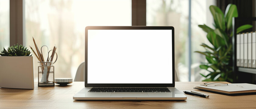 A clean and organized workspace featuring an open laptop ready for productivity and creativity