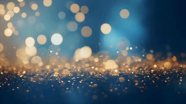 a blurry image of gold glitter on a blue background