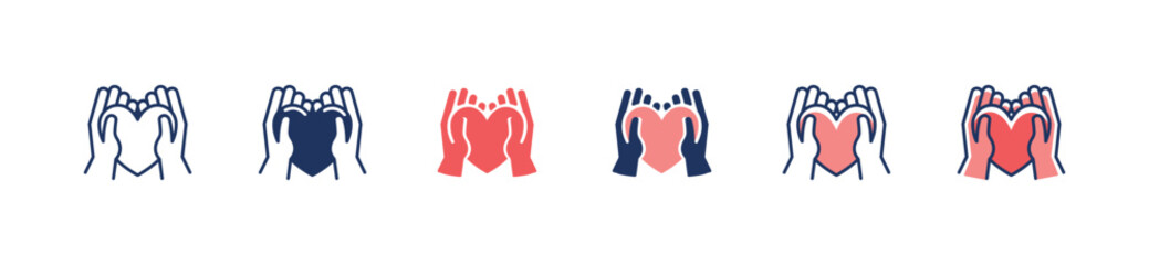 hand holding heart love icon set health care life charity vector illustration family giving support and protection symbol design - obrazy, fototapety, plakaty