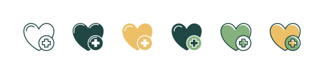 simple heart love icon with life health care cross vector giving charity support symbol illustration - obrazy, fototapety, plakaty
