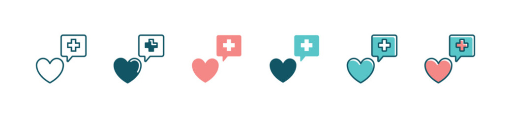 love heart icon set add giving life and charity support vector illustration health care insurance simple symbol design for web and app