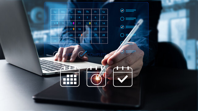 Reminding the Organizer of her Agenda and the Calendar Appointments.To organize and schedule events, event planners utilize agendas and schedules.Making notes on his virtual calendar on his phone
