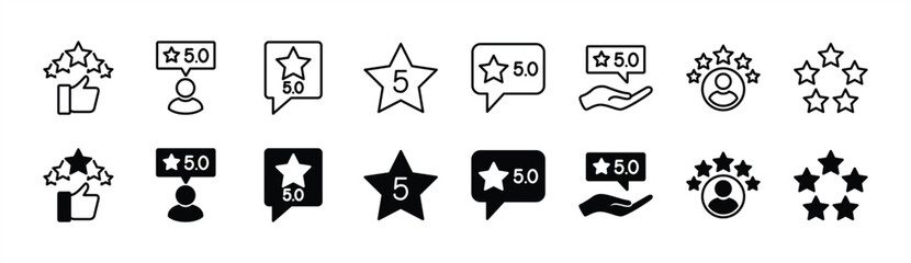 Customer rating review thin line icon set. Containing 5 stars, feedback, best, satisfaction, experience, quality, comment, response, testimonials for service, support and survey. Vector illustration - obrazy, fototapety, plakaty