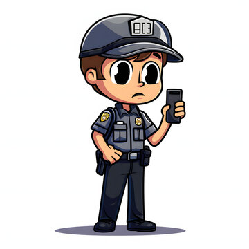 A security guard reporting a suspicious activity to 911 isolated on white background, doodle style, png
