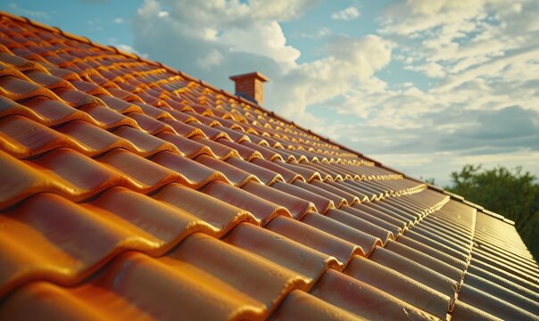 Roofing tiles installation in process.
