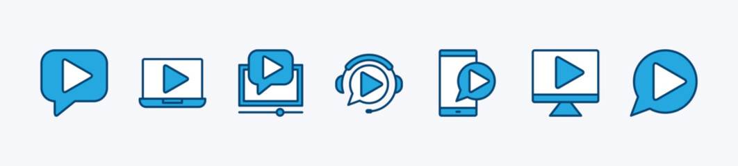 Set of tutorial and learning icon. Containing lesson watching video guide support, online course, streaming via mobile device, sound recording. Vector illustration