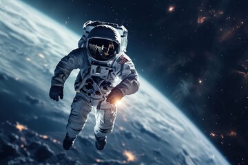 Astronaut in space with modern technology, science. Space exploration.NASA