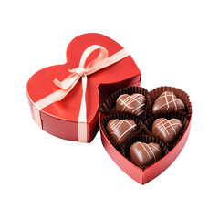 Heart shaped box of chocolates with red ribbon, isolated on transparent background