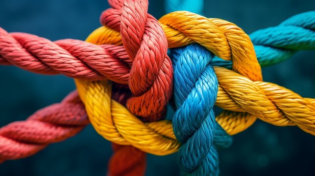 Strong diverse network rope team concept integrate braid color background generated by ai