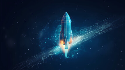 Space exploration concept with rocket launched into the stars, spaceship background - obrazy, fototapety, plakaty