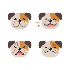 Set of cute character bulldog faces showing different emotions for design.