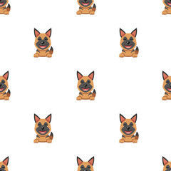 Vector cartoon character german shepherd dog seamless pattern background for design.