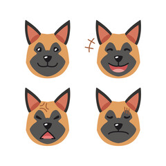 Set of cute character german shepherd dog faces showing different emotions for design.