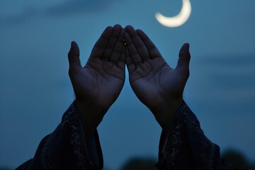 Muslim man's hands praying On the day of the crescent moon