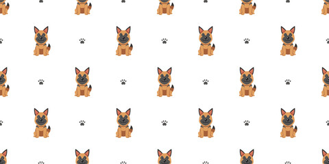 Cartoon character german shepherd dog seamless pattern background for design.