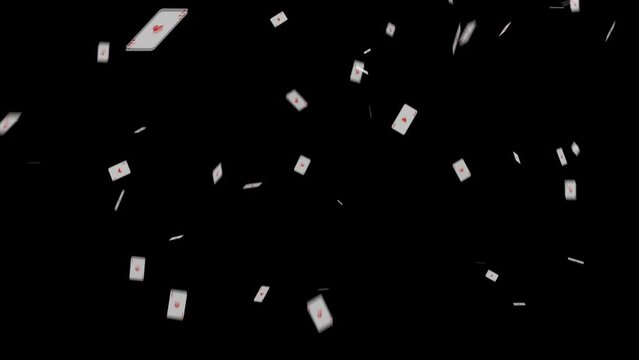 3D animated poker cards falling 4K video on a black background.