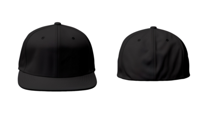 Black classic Snapback front and back in pure black without logo on transparent background