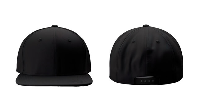 Black classic Snapback front and back in pure black without logo on transparent background