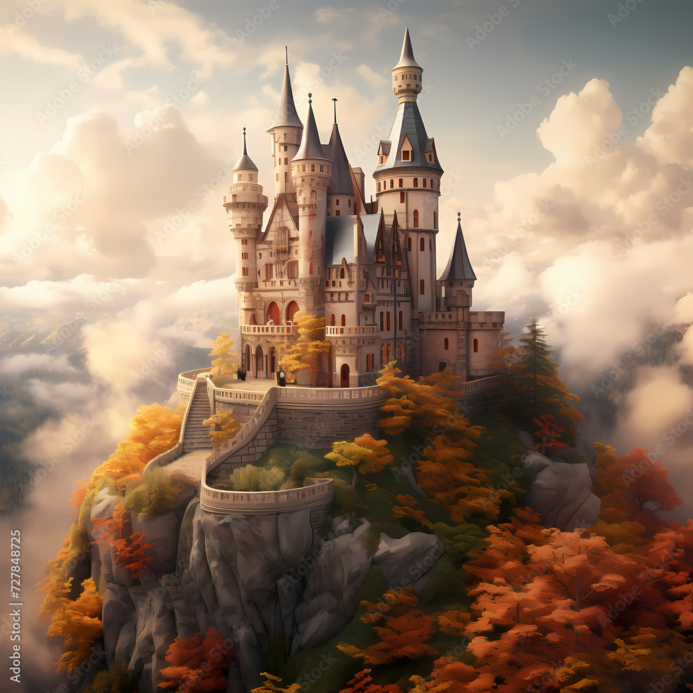 Poster whimsical fairytale castle on a hill