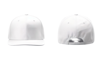 White classic snapback front and back in pure white without logo on transparent background as a design mockup
