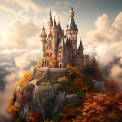 Whimsical fairytale castle on a hill - obrazy, fototapety, plakaty