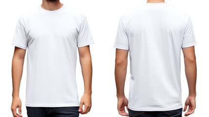 White classic t-shirt front and back in pure white on transparent background