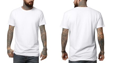 White classic t-shirt front and back in pure white on transparent background - obrazy, fototapety, plakaty