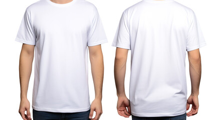 White classic t-shirt front and back in pure white on transparent background