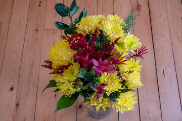Red and Yellow Bouquet of Spring Flowers