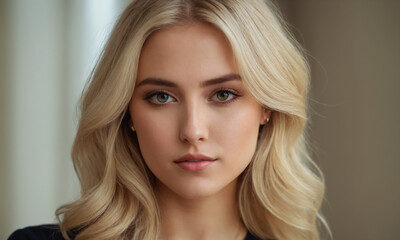 Naklejka premium Blonde skin model young girl. Fashion hairstyle