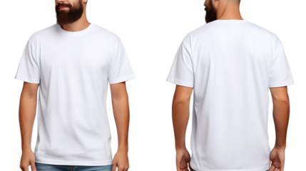 White classic t-shirt front and back in pure white on transparent background