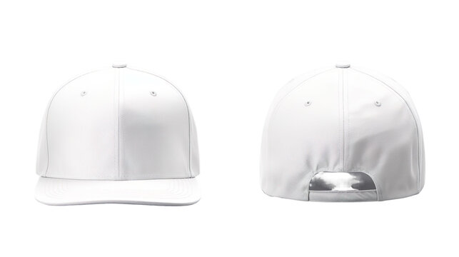 White classic snapback front and back in pure white without logo on transparent background as a design mockup