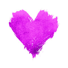 Purple watercolor painted heart shape on transparent