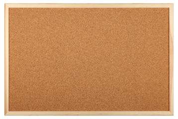 Brown cork board with wooden frame isolated