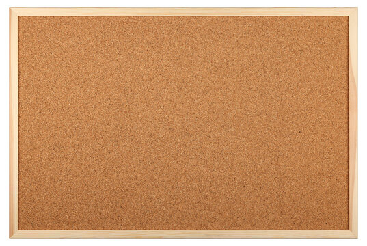 Brown cork board with wooden frame isolated