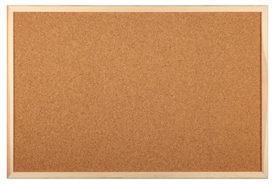 Brown cork board with wooden frame isolated