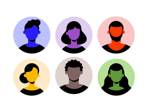 Flat vector illustration of people, head portrait, round multicolor user avatars. Man and woman profile. Good use for userpic and profile picture.