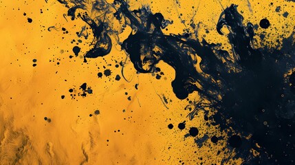 Ink Splatter Extravaganza: Artistic Black and Yellow Abstract Grunge - Dynamic Visuals