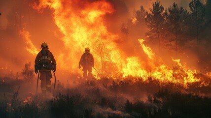Obraz na płótnie Canvas Firefighters fighting forest fire