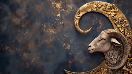 Eid al adha islamic decoration background with goat sheep arabic crescent - obrazy, fototapety, plakaty