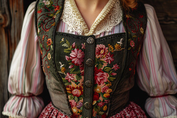 A woman wearing a traditional Bavarian Dirndl dress, Bavarian culture