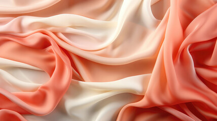 Abstract pink luxurious wavy fabric satin silk background. Beautiful background cloth with drapery and wavy folds