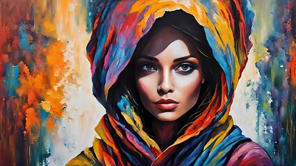 Colorful woman acrylic painting  Generative Ai
