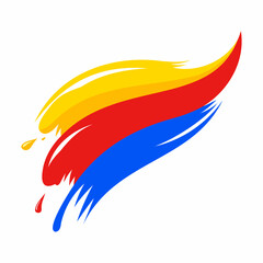 Obraz premium Yellow red and blue paint splashes. Vector illustration design.