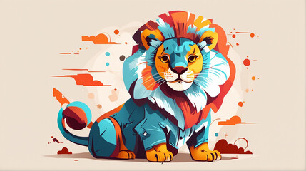 Lion cartoon style. AI generative