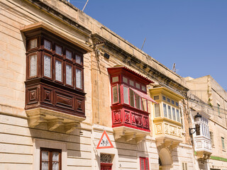 Gallarija, closed balconies, typical of Malta, of various colours - 727852376