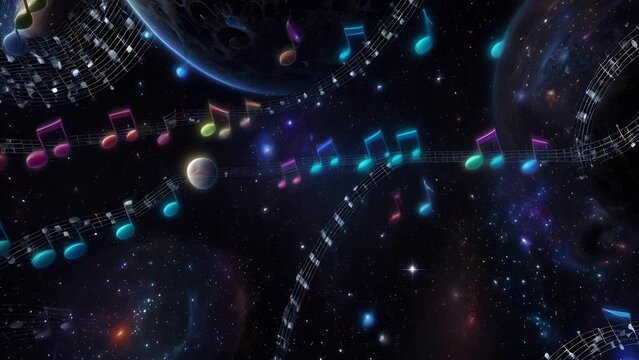 Magical cosmic musical background with notes. Music for meditations, techno music
