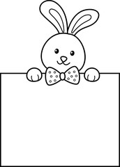 Cute easter bunny holding blank sign outline vector