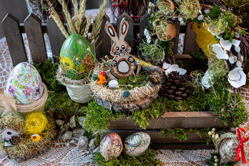 Easter Composition from Above: Handcrafted Decor and Festive Ambiance