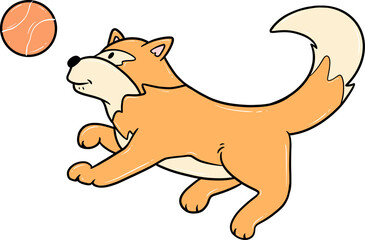 cute orange dog with a fluffy tail cartoon